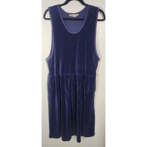 Bryn Connelly Women's Sz. L Blue Velvet Midi Tank Dress W/ Buttons